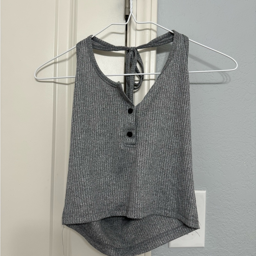 Gray Ribbed Halter Crop Top